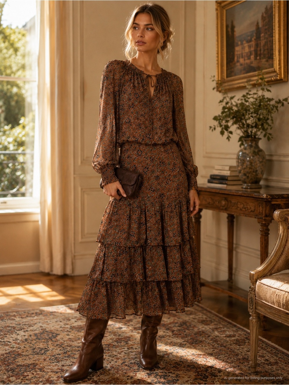 Veronica Beard Tunis Paisley Midi Dress Cinnamon Multi Size 4